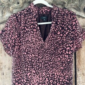 JCrew blouse size XS, short sleeve ruffle top leopard.